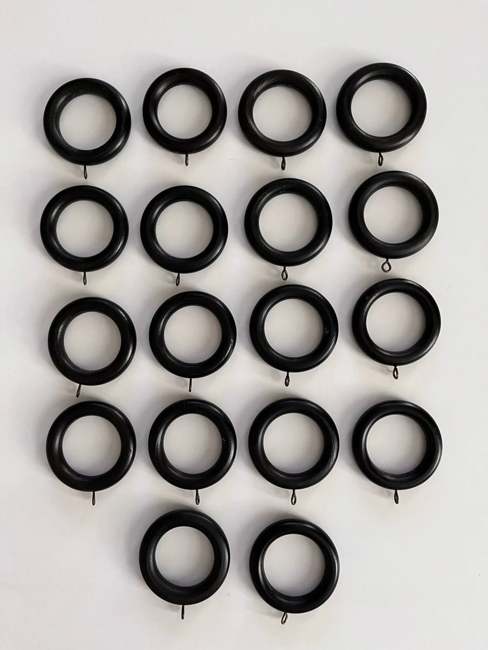 Lot of 18 Wooden Drapery Rings with Eyelets Espresso Brown